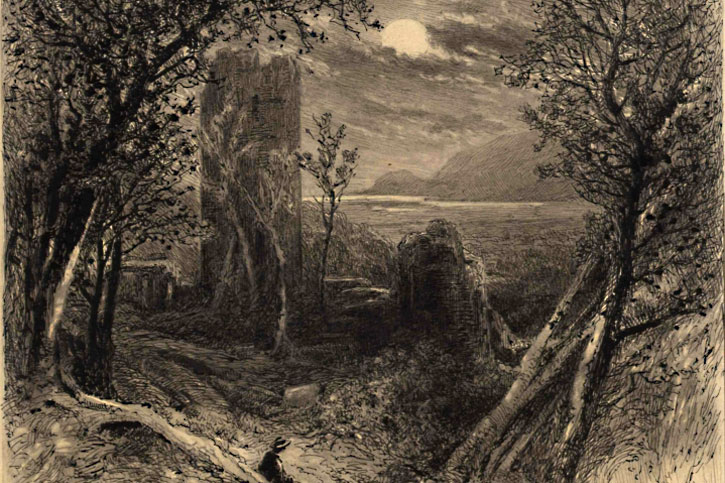 Ruine Pottenburg auf einer Federzeichnung von Julius Mařák, 1894